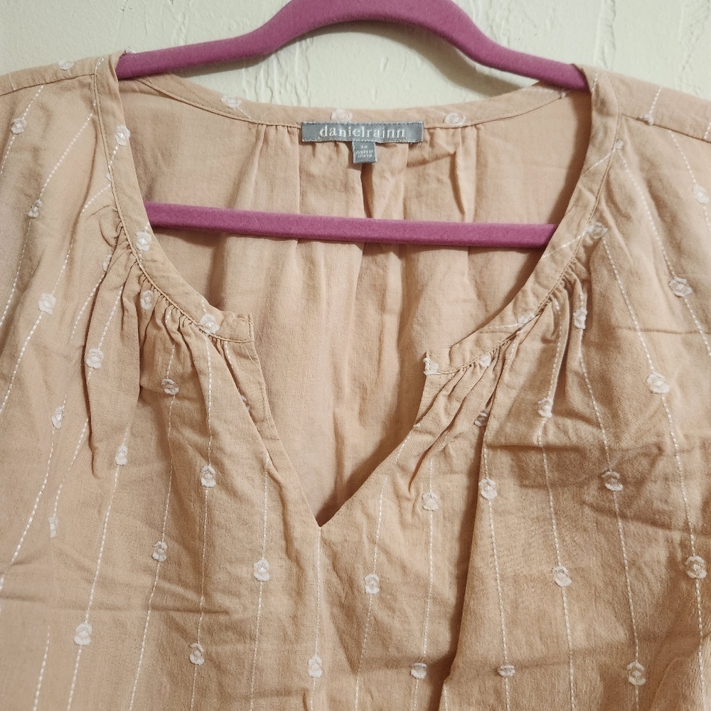Danielrainn Pullover Smock Peach Floral Shirt Sleeve Blouse Size 3x P2p 26 - Picture 3 of 10